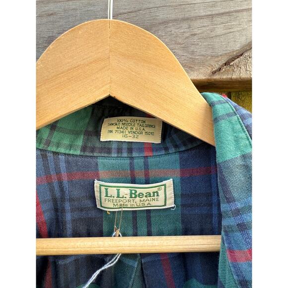 L.L. Bean Made-in-USA Plaid Flannel Vintage Navy Deep Green - Picture 5 of 6